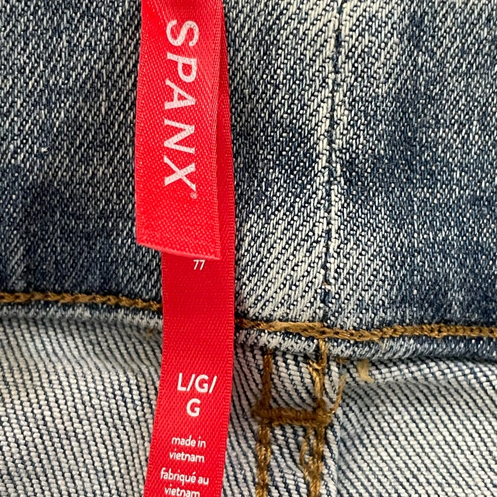 Spanx kick flare jeans indigo sky blue jeans LARGE back pockets pull on cotton - Picture 9 of 16